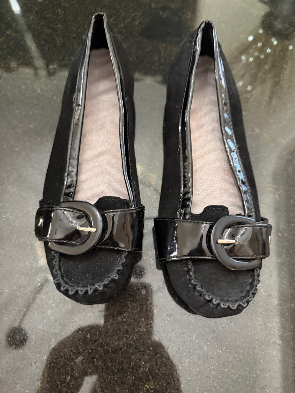 Women’s Black Suede & Patent Loafers with Buckle